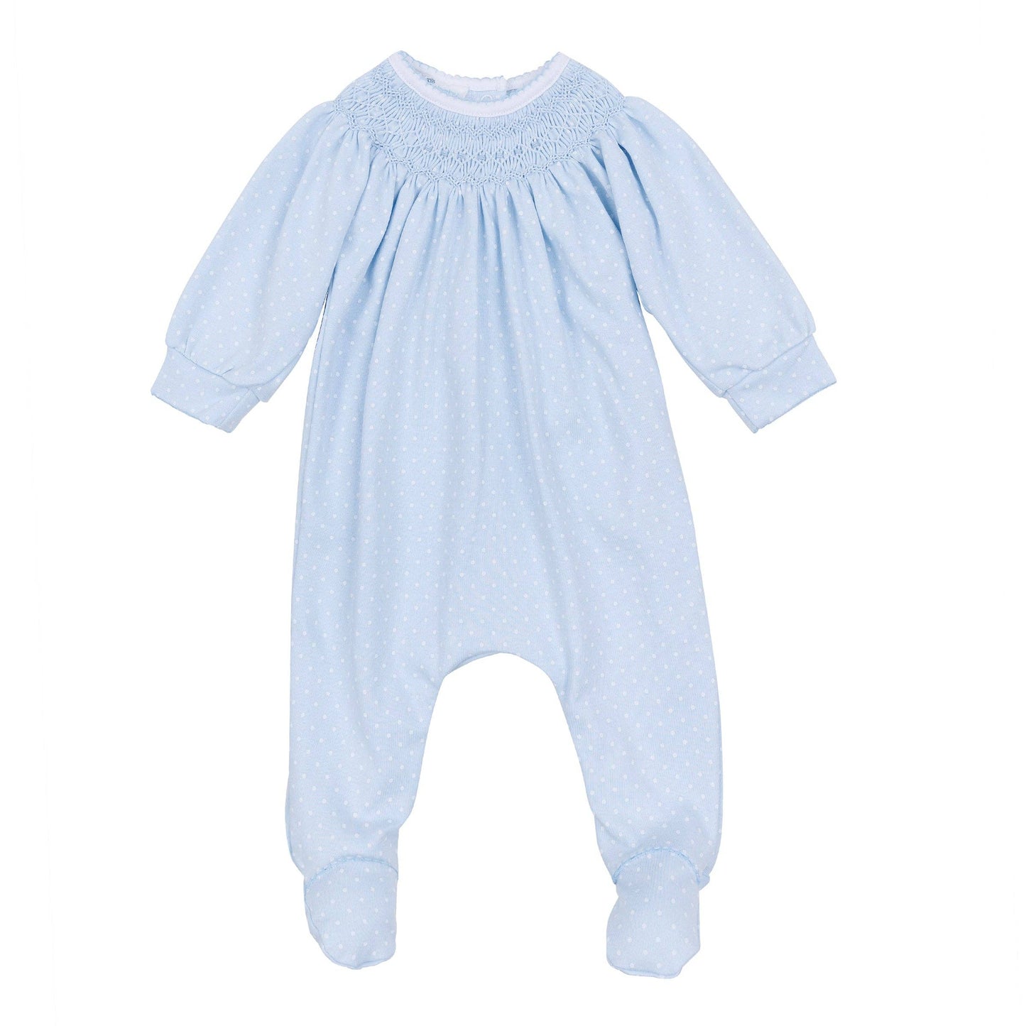Magnolia Baby Luca's Classics Bishop Footie - Light Blue Polka Dot