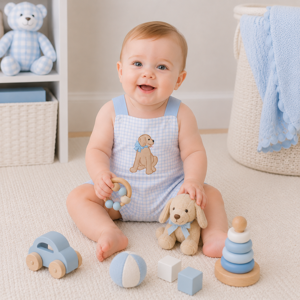 Magnolia Baby Puppy Playtime Applique Criss-Cross Bubble - Light Blue