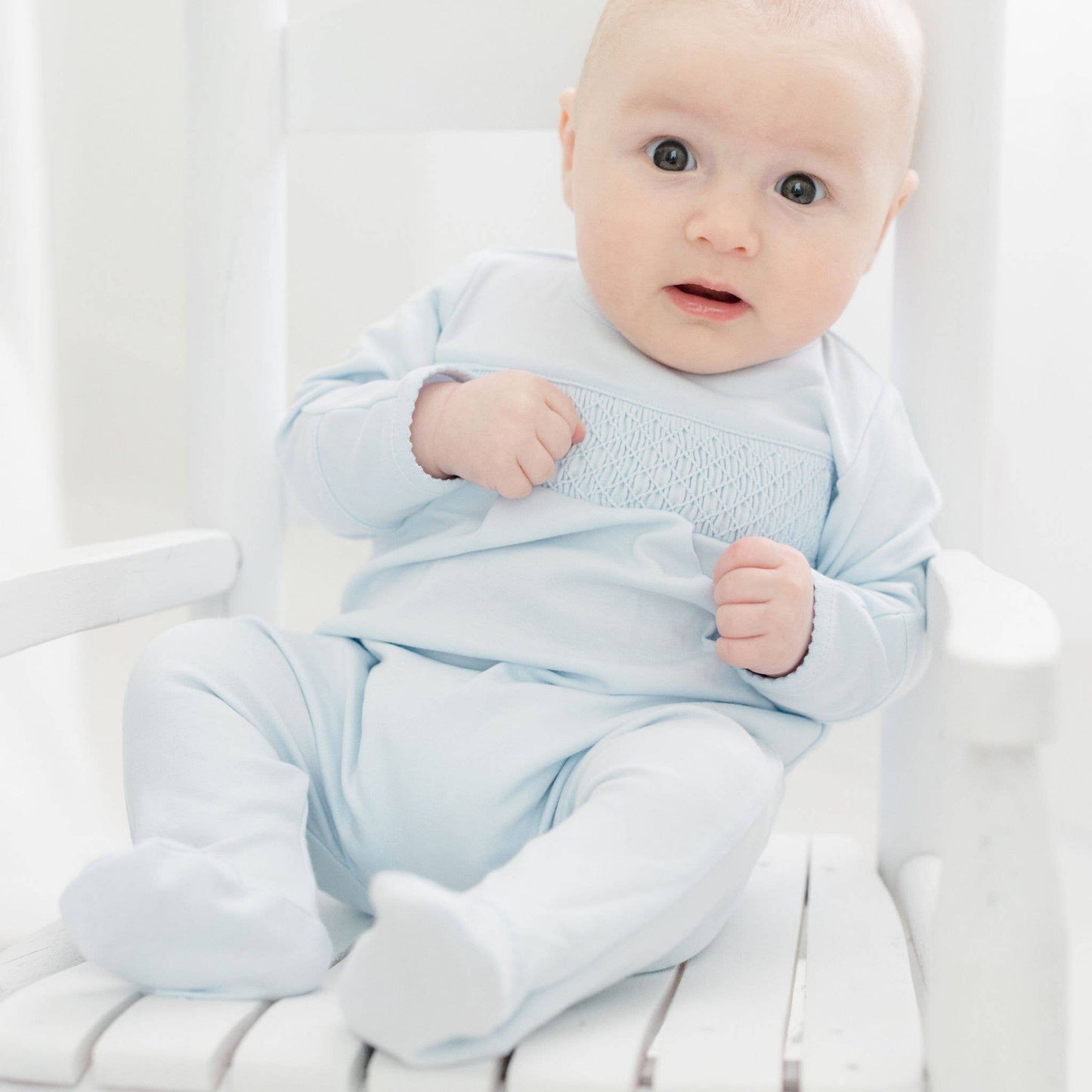 Magnolia Baby Essentials Solid Blue Smocked Footie