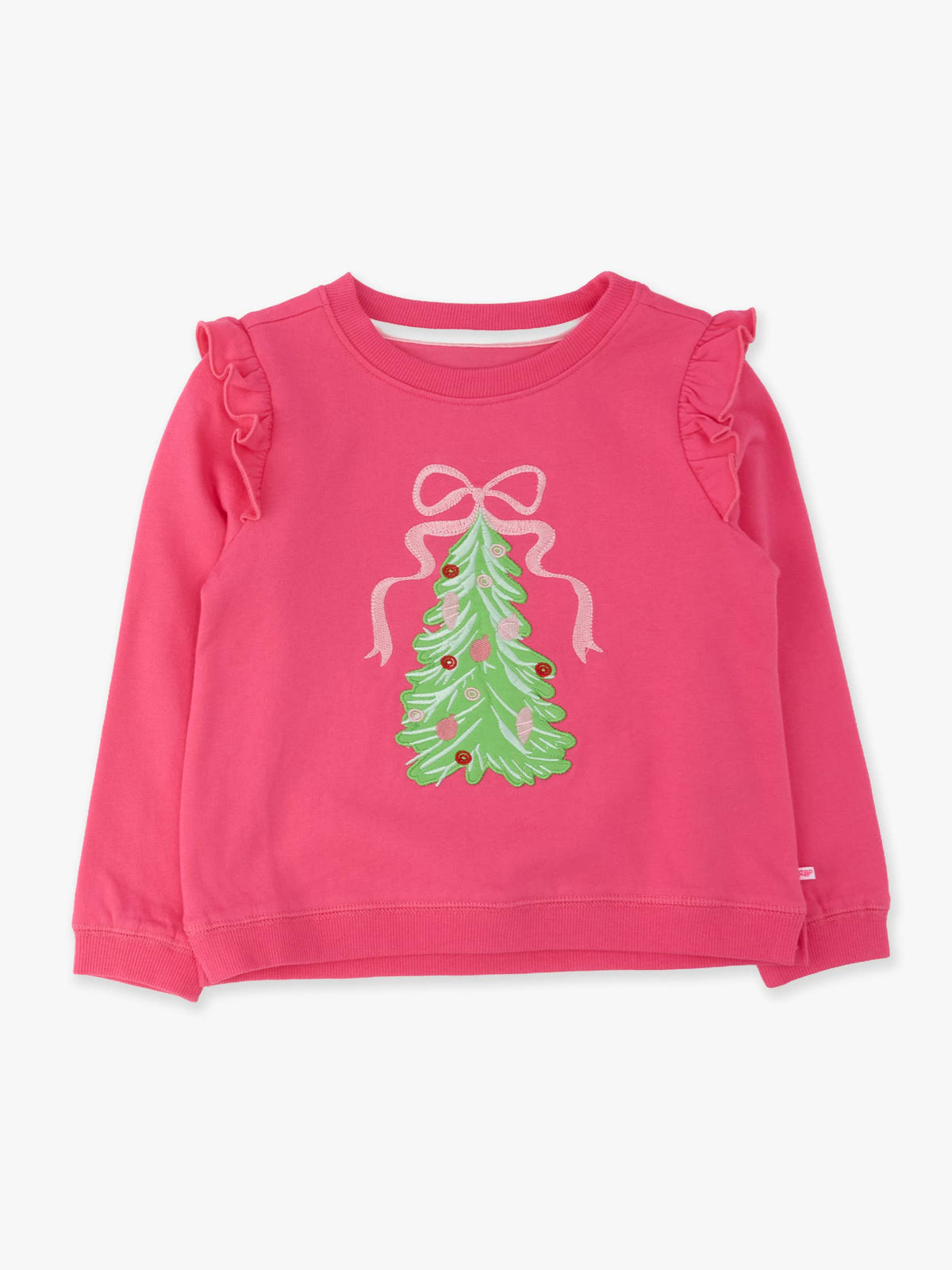 Rufflebutts Christmas Tree Hot Pink Bow Applique Flutter Sweatshirt/Flare Pant Set