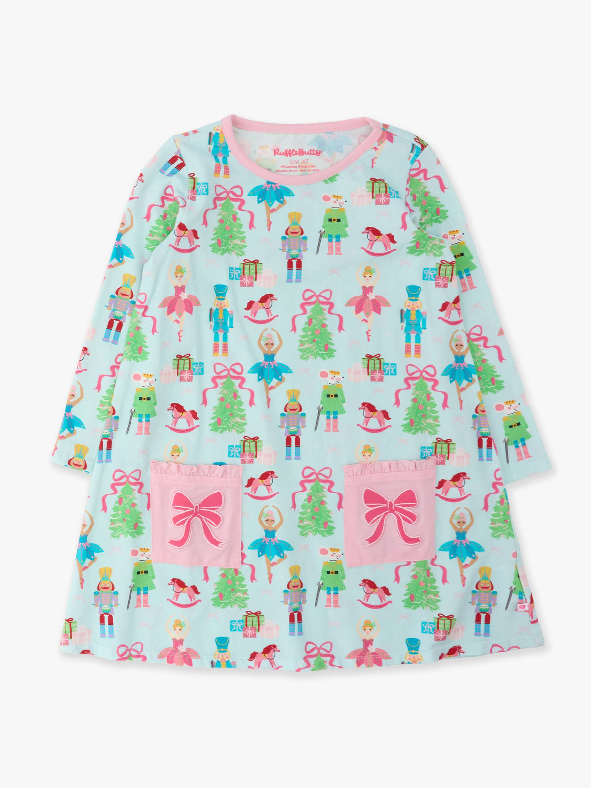 Rufflebutts Girls Nutcracker Christmas Wishes Knit A-line Applique Pockets Dress
