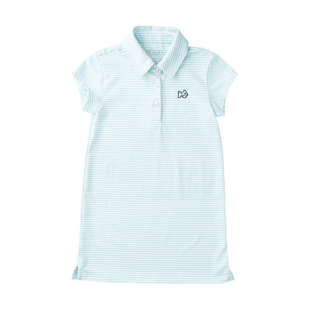 Prodoh Girls Short Sleeve Pro Performance Polo Dress--Aruba Blue Stripe