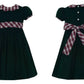 Claire and Charlie Green Corduroy Dress with Red & White Plaid Scalloped Collar and Sash