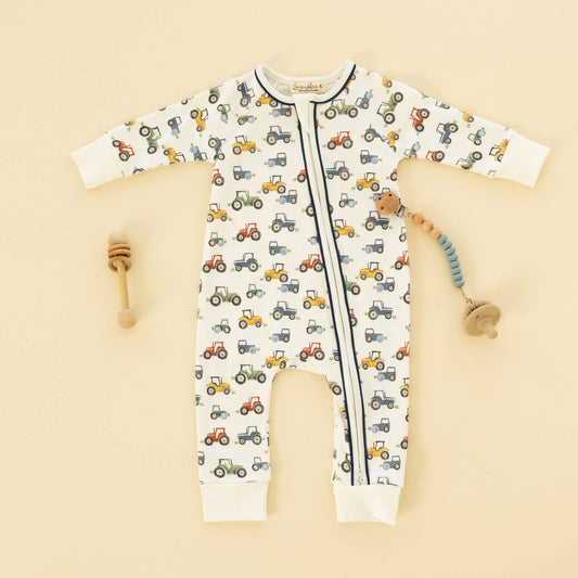 Magnolia Baby Harvest Haulers Zip Playsuit--Light Blue