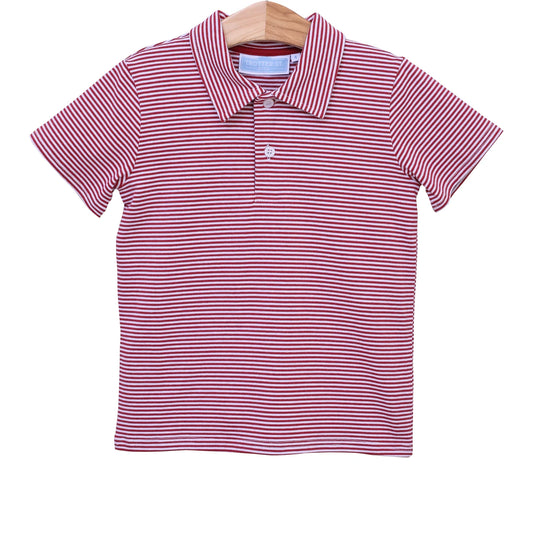 Trotter Street Henry Game Day Polo--Crimson Stripe