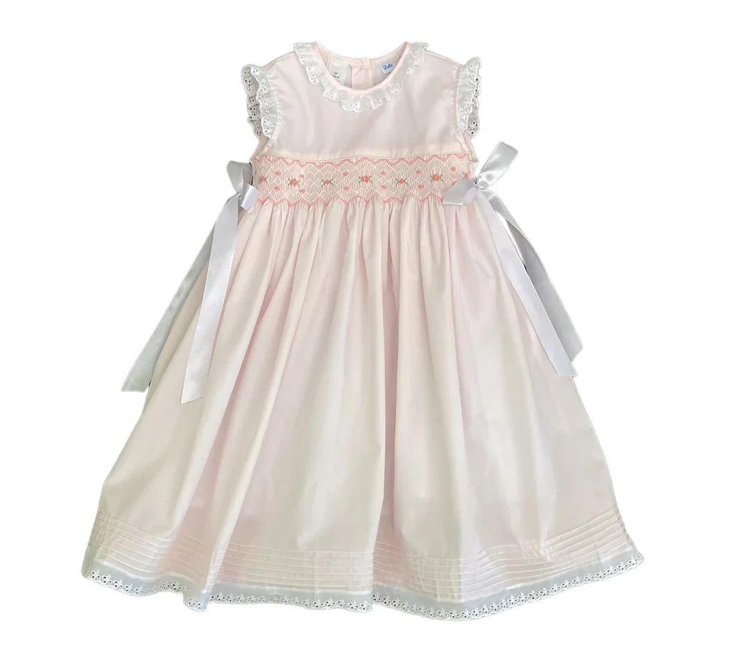 LuLu BeBe Gaby Light Pink Geometric Smocked Dress with Ribbons
