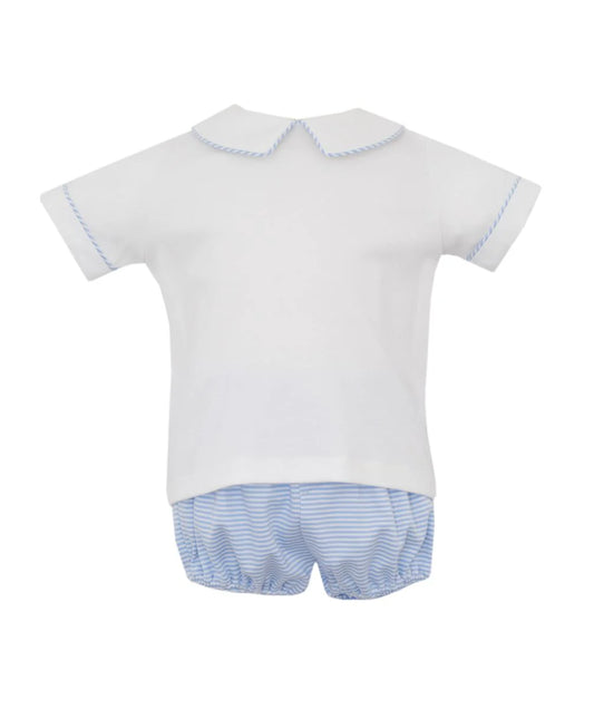 Petit Bebe Blue Knit Stripe Boy's Diaper Set