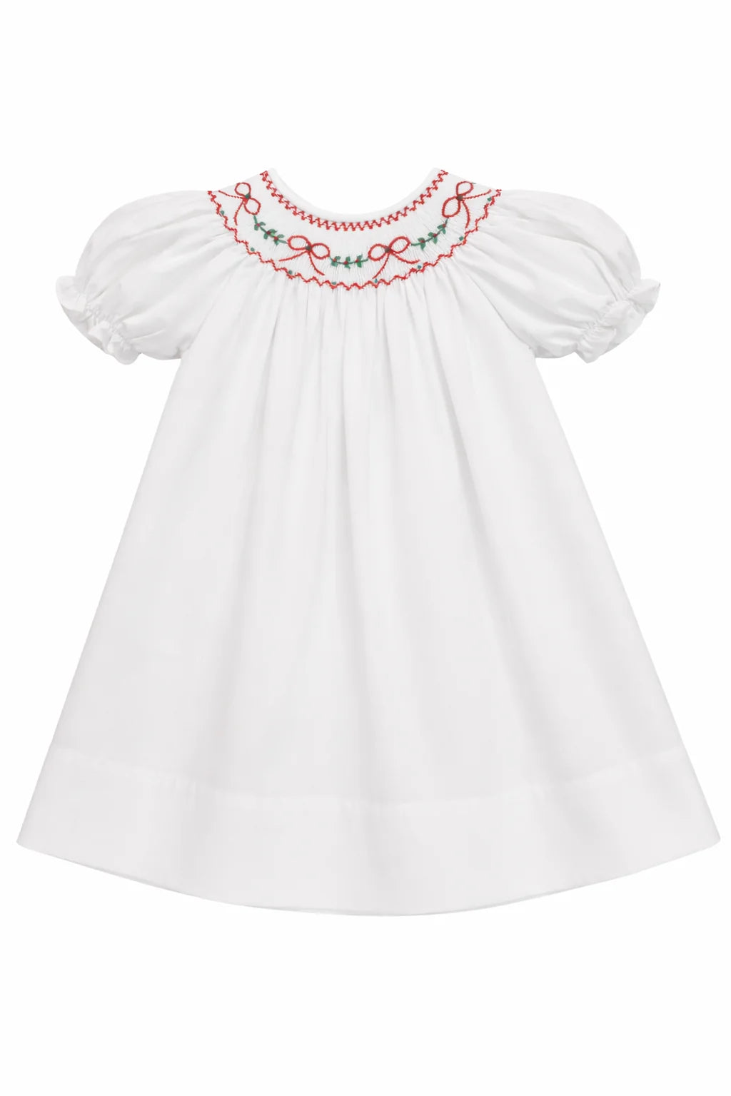 Sweet Dreams Red Bows and Garland White Smocked Dress