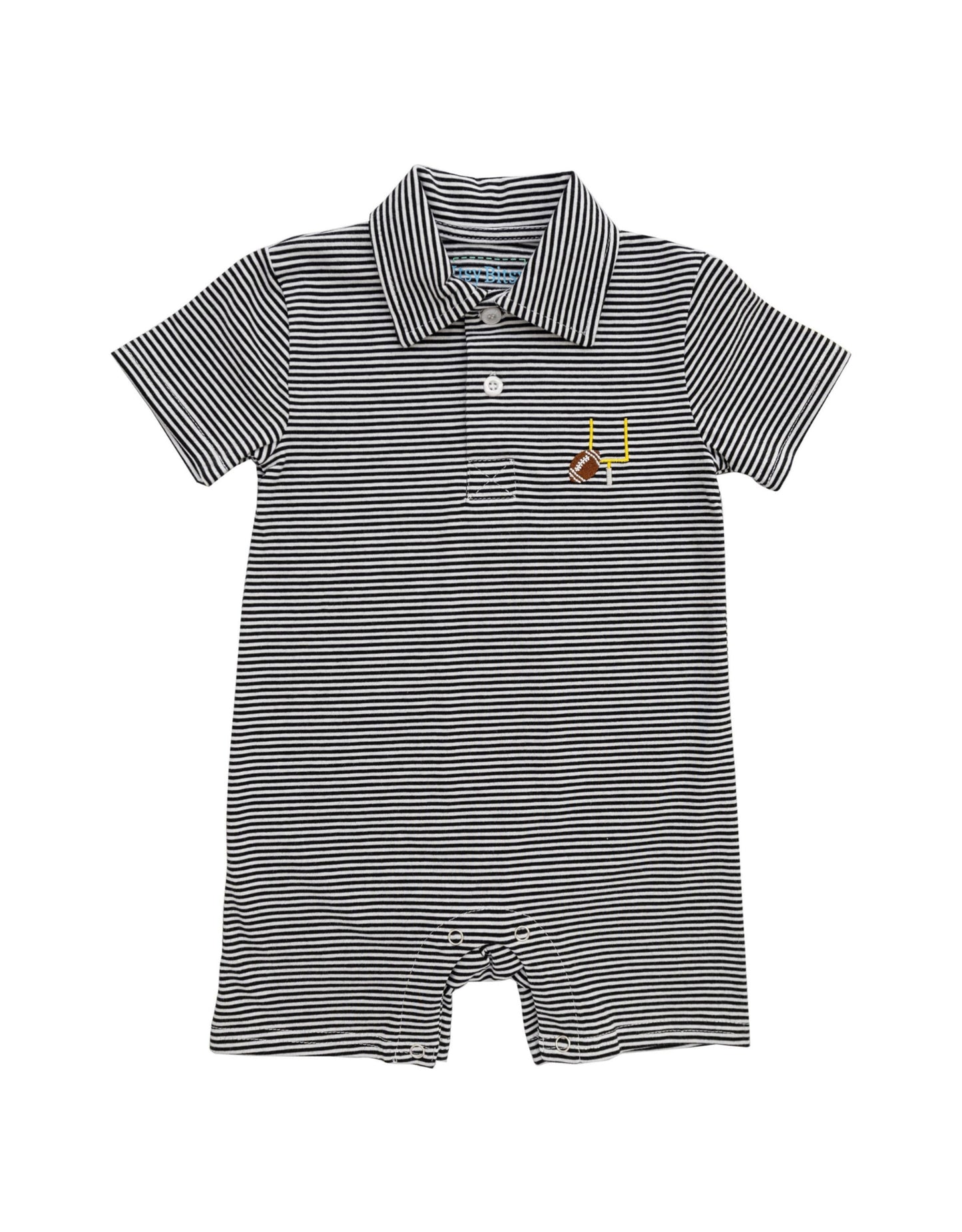 Itsy Bitsy Game Day Polo Romper- Black