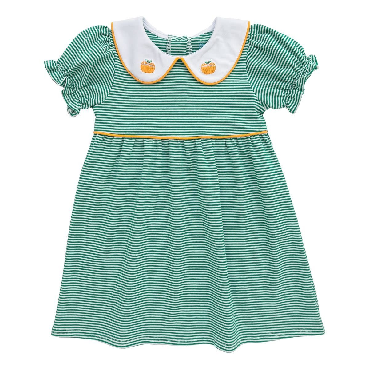 Itsy Bitsy Pumpkin Dress--Green Stripe