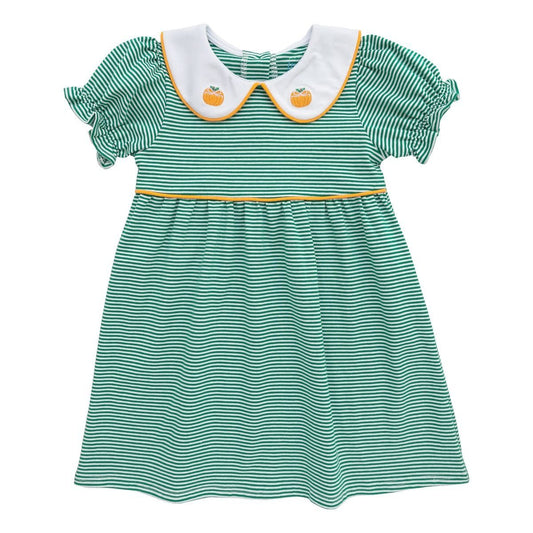 Itsy Bitsy Pumpkin Dress--Green Stripe