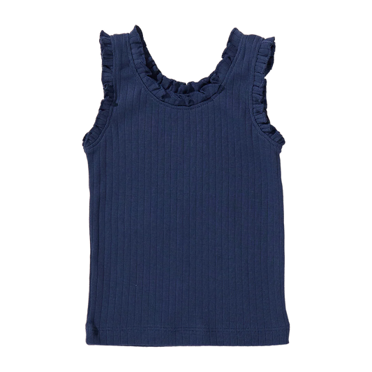 Coop by Pink Chicken Joy Ruffle Rib Tank--Navy