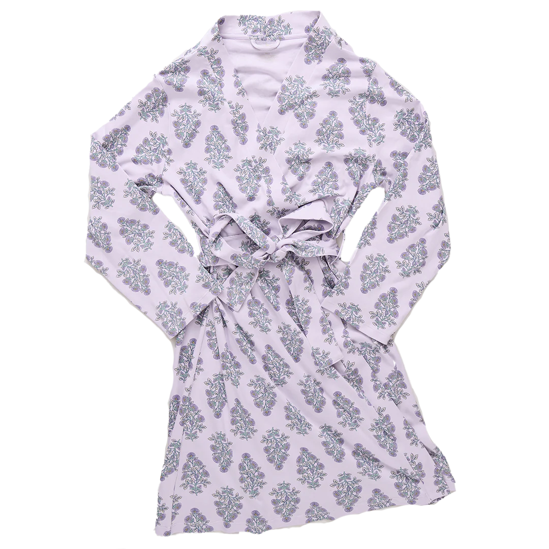 Pink Chicken Womens Organic Robe - Lavender Bouquet Floral Blockprint