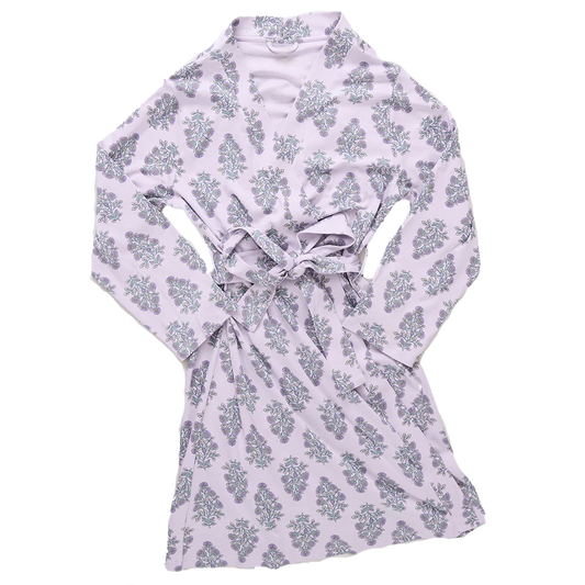 Pink Chicken Womens Organic Robe - Lavender Bouquet Floral Blockprint