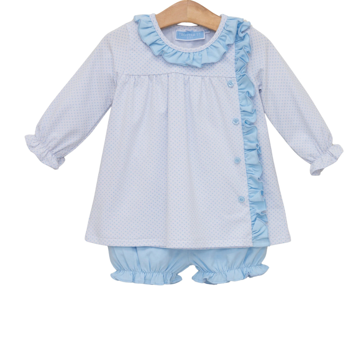 Trotter Street Lucille Bloomer Set--Light Blue Bitty Dot