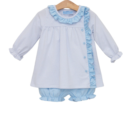 Trotter Street Lucille Bloomer Set--Light Blue Bitty Dot