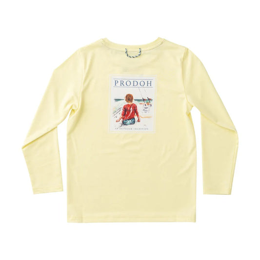 Prodoh Kids Pro Performance Long  Sleeve T-Shirt--Yellow Pear--Fishing Boy