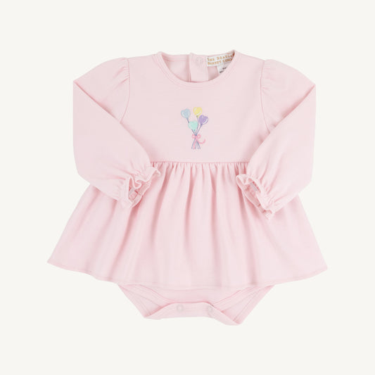 Beaufort Bonnet Long Sleeve Daisy Diaper Cover Dress--Palm Beach Pink with Balloon Embroidery