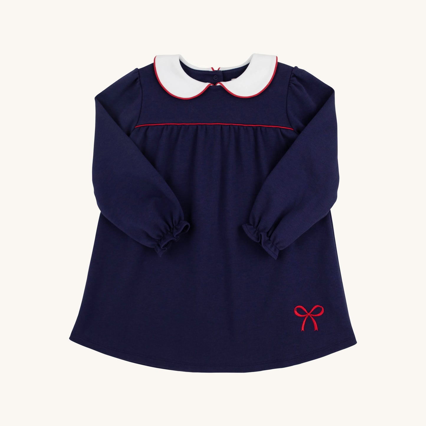 Beaufort Bonnet Long Sleeve Maerin Fitz Frock Nantucket Navy with Worth Avenue White & Richmond Red Bow Applique