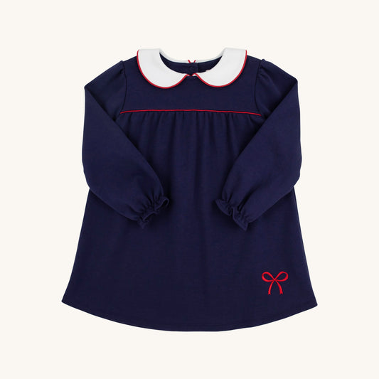 Beaufort Bonnet Long Sleeve Maerin Fitz Frock Nantucket Navy with Worth Avenue White & Richmond Red Bow Applique