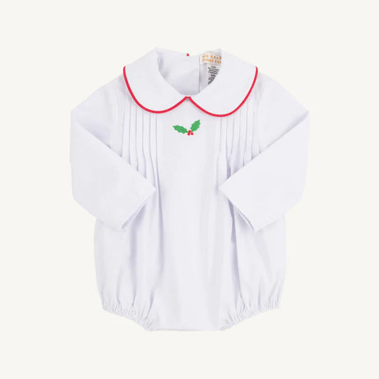 Beaufort Bonnet Long Sleeve Boone Bubble Worth Avenue White with Richmond Red & Holly Embroidery