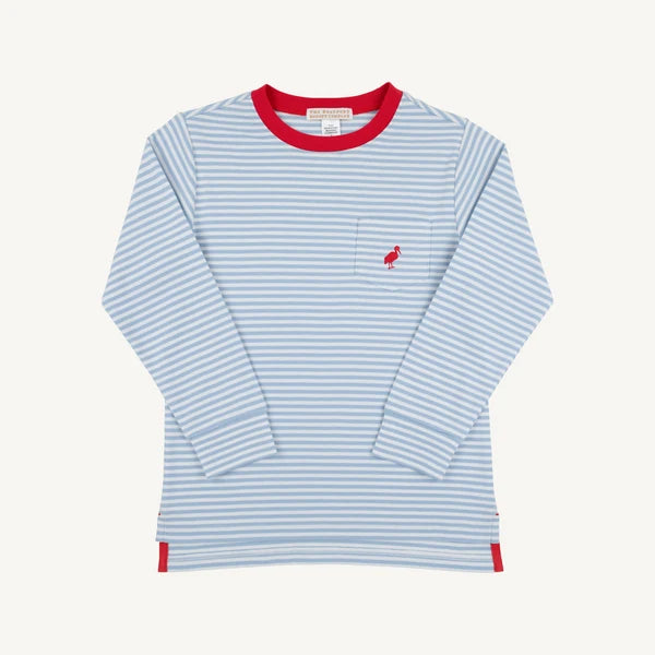 Beaufort Bonnet Long Sleeve Carter Crewneck--Barrington Blue Stripe with Richmond Red