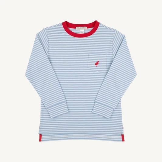 Beaufort Bonnet Long Sleeve Carter Crewneck--Barrington Blue Stripe with Richmond Red