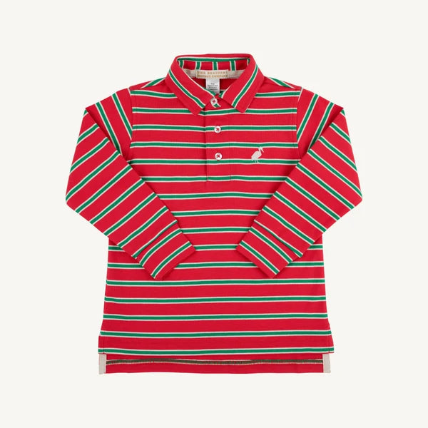 Beaufort Bonnet Prim and Proper Polo--Richmond Red, Kiawah Kelly Green and Palmetto Pearl Stripe