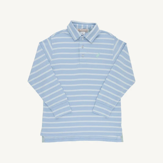 Beaufort Bonnet Prim and Proper Polo Long Sleeve-Sarasota Sky Stripe