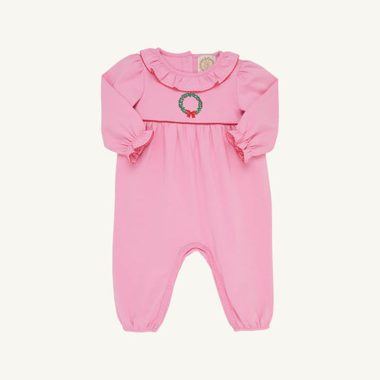 Beaufort Bonnet Long Sleeve Ramona Ruffle Romper--Hamptons Hot Pink/Kiawah Kelly Green/Wreath