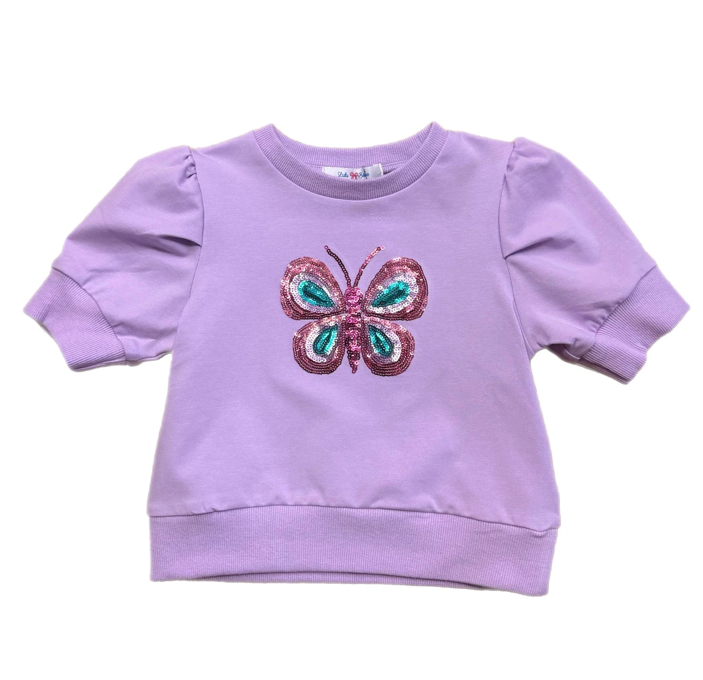 Lulu Bebe Lily Butterfly Lavender Puff Sleeve Shirt