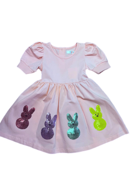 Lulu Bebe Clara Light Pink Short Sleeve Sequin Peeps Dress