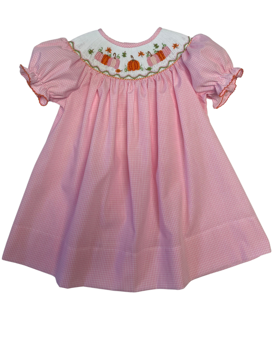 LuLu BeBe Emma Smocked Pink Gingham Pumpkin Bishop
