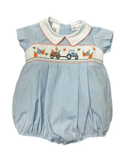 LuLu BeBe Blake Boy's Pumpkin Time Smocked Pleated Bubble