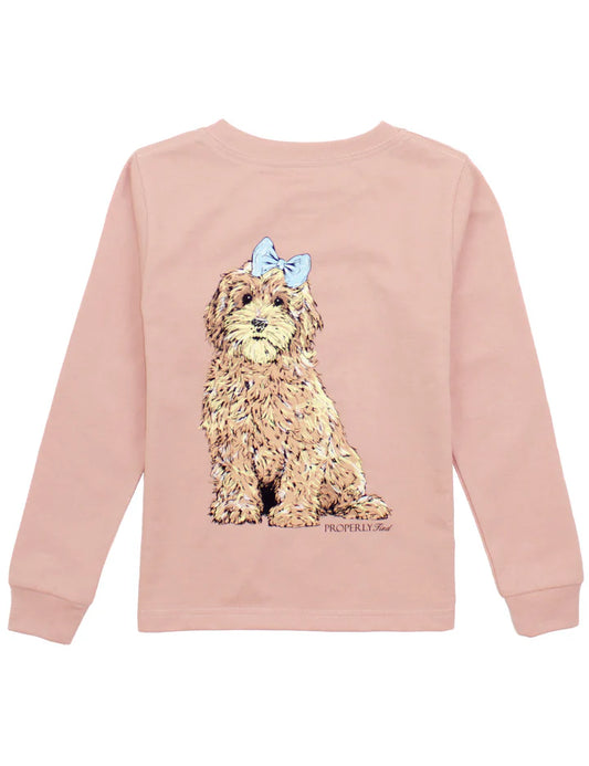 Properly Tied Girls Goldendoodle Long Sleeve Peach T-Shirt