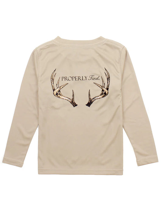 Properly Tied Boys Performance Tee Long Sleeve Vintage Antler--Sand