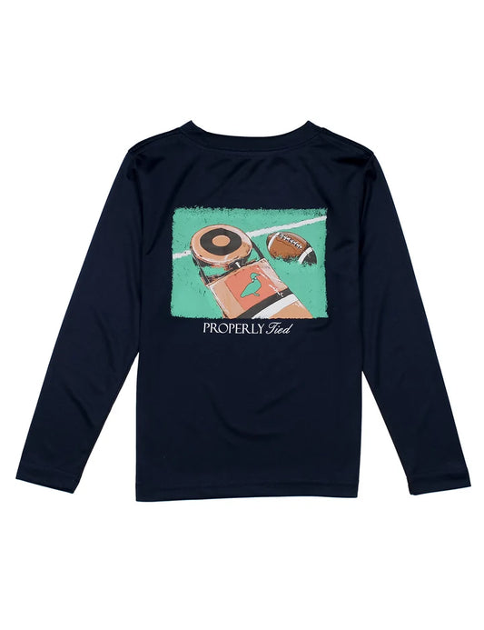 Properly Tied Boys Long Sleeve Performance--First Down River Blue