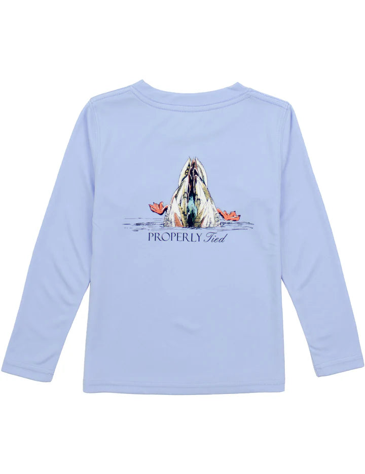 Properly Tied Boys Performance Tee Long Sleeve Diving Mallard--Light Blue