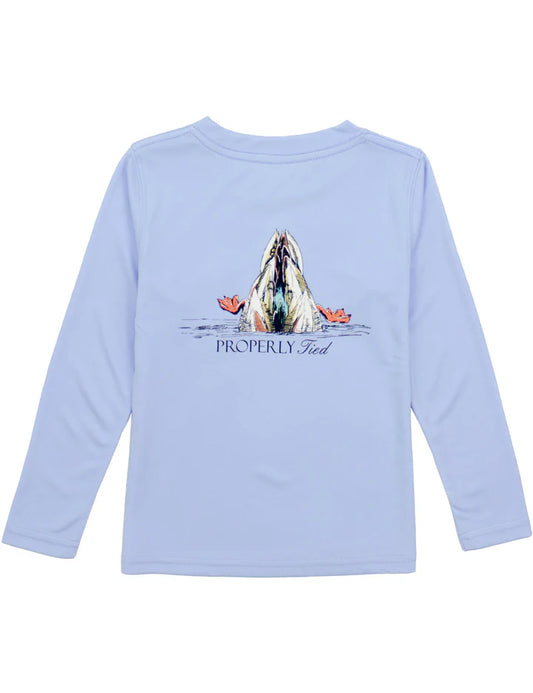 Properly Tied Boys Performance Tee Long Sleeve Diving Mallard--Light Blue