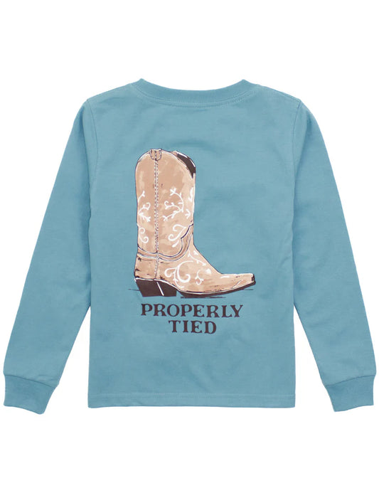 Properly Tied Girls Cowgirl Boot Long Sleeve Coastal Sky T-Shirt
