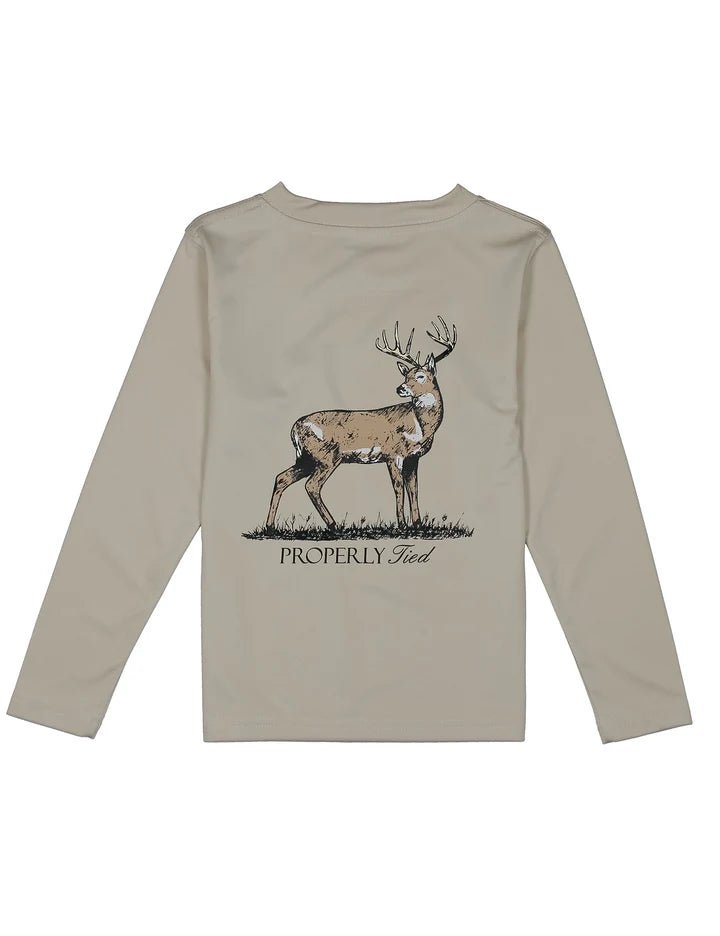 Properly Tied Boys Performance Long Sleeve Tee--Whitetail Linen