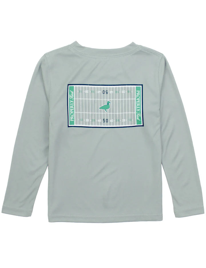Properly Tied Boys Performance Tee Long Sleeve Football Field--Chrome Grey