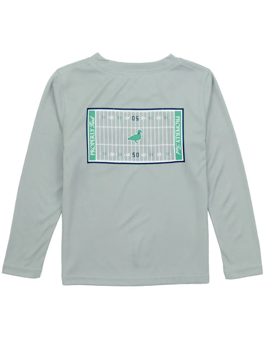 Properly Tied Boys Performance Tee Long Sleeve Football Field--Chrome Grey