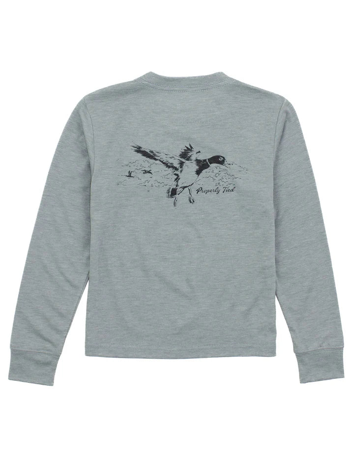 Properly Tied Boys Portland Pocket Tee Long Sleeve Flying Mallard Moss Grey