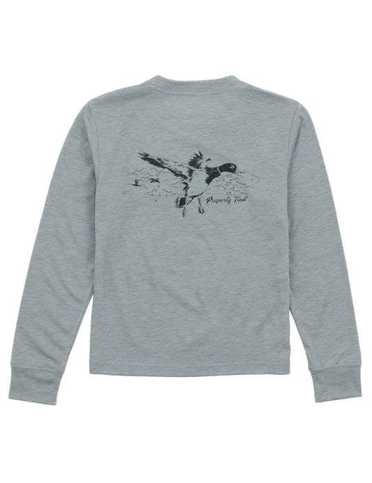 Properly Tied Boys Portland Pocket Tee Long Sleeve Flying Mallard Moss Grey