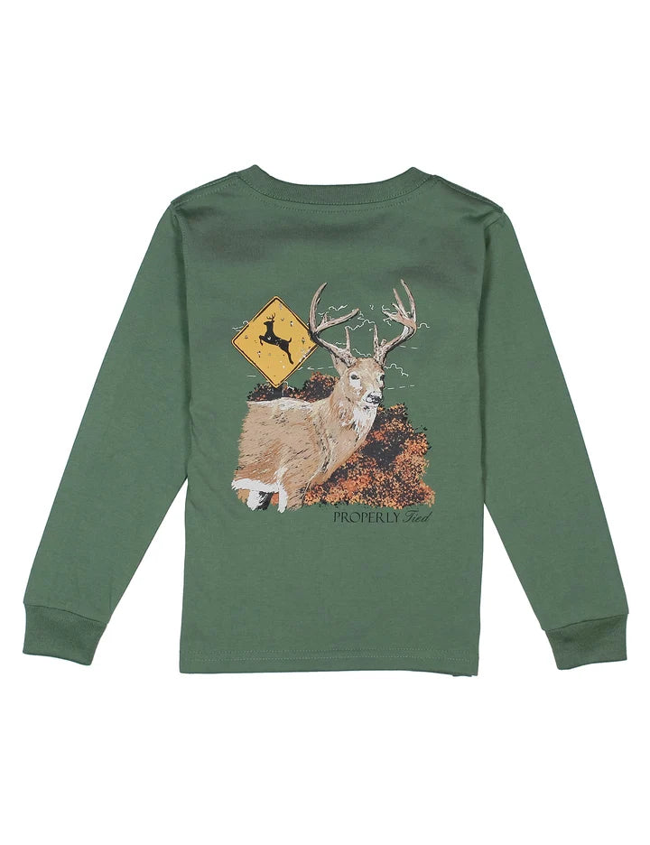 Properly Tied Boys Deer Crossing Long Sleeve Fern Green