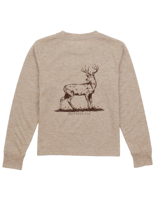 Properly Tied Boys Portland Pocket Tee Long Sleeve--Whitetail Sand
