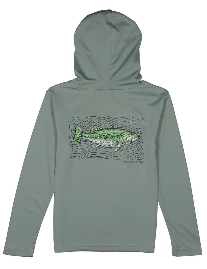 Properly Tied Boys Shade Performance Hoodie Spotted Bass--Fog