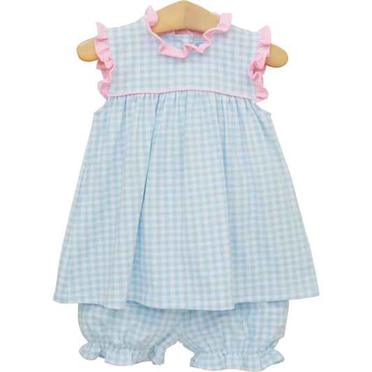 Trotter Street Meredith Bloomer Set- Light Blue Gingham/Light Pink