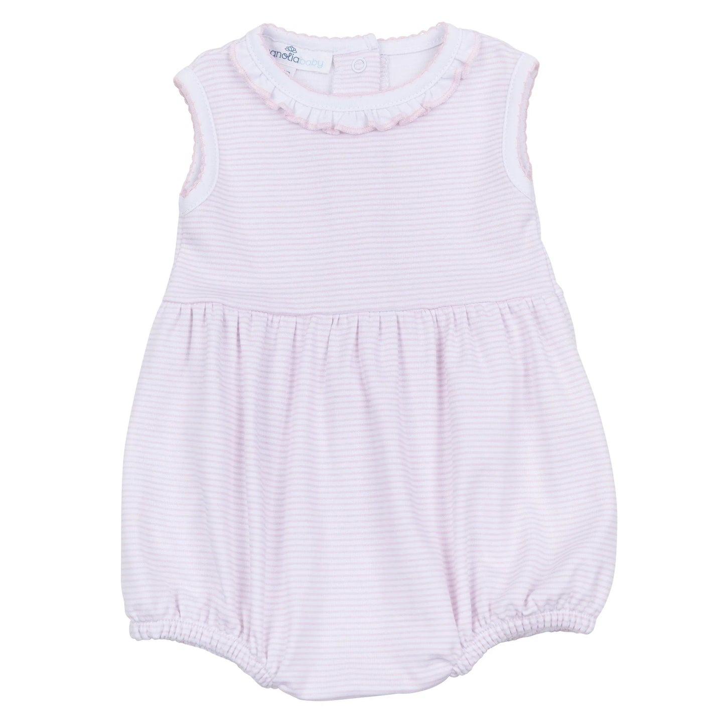 Magnolia Baby Mini Stripes Ruffled Sleeveless Bubble--Pink